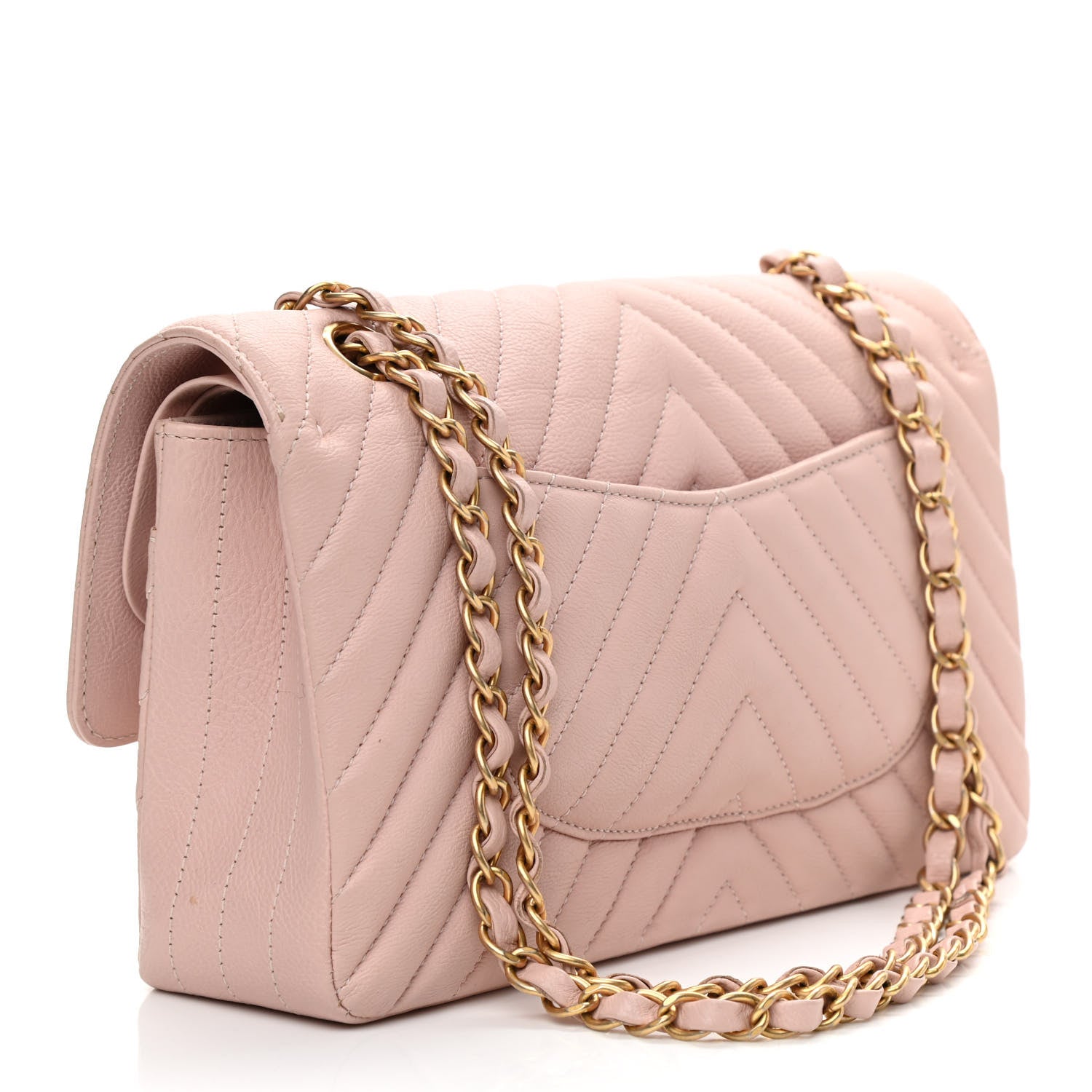 Chanel Calfskin Chevron Quilted Medium Double Flap Light Pink 3 of 10