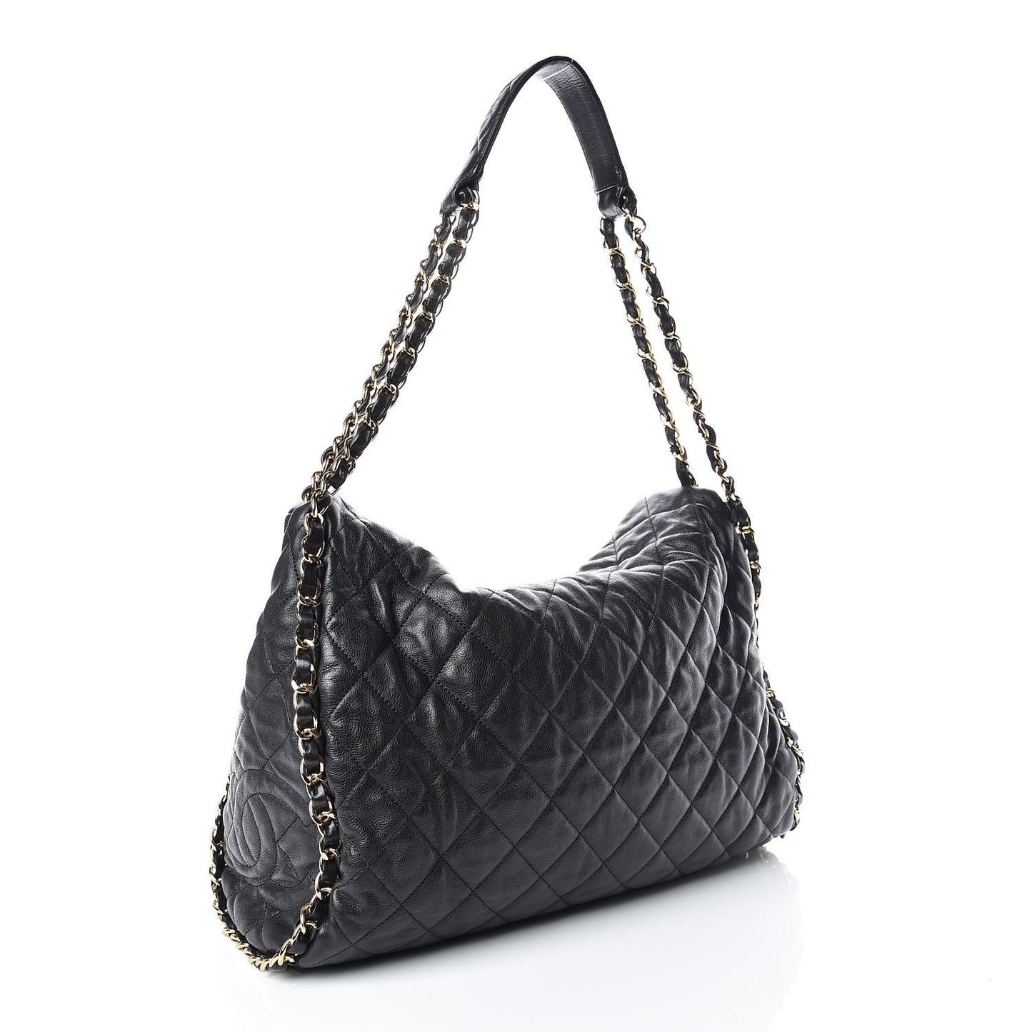 Calfskin Quilted Large Chain Me Hobo Black