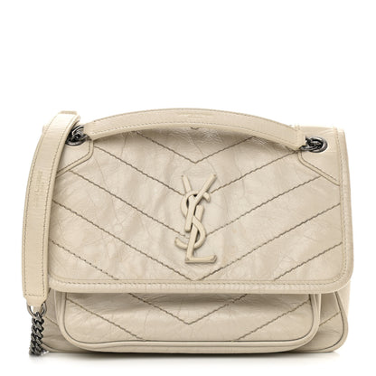 Saint Laurent Crinkled Calfskin Matelasse Monogram Baby Niki Chain Satchel Ivory 1 of 12