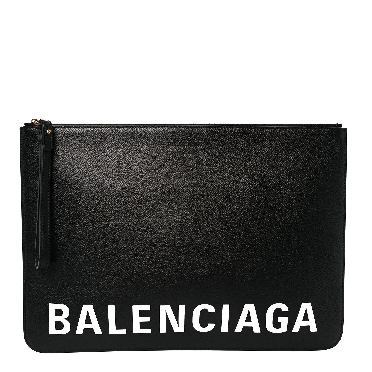 Balenciaga Calfskin Logo Large Cash Pouch With Handle Black White 1 of 9