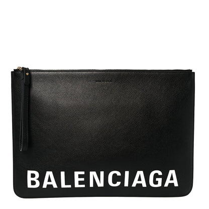 Balenciaga Calfskin Logo Large Cash Pouch With Handle Black White 1 of 9