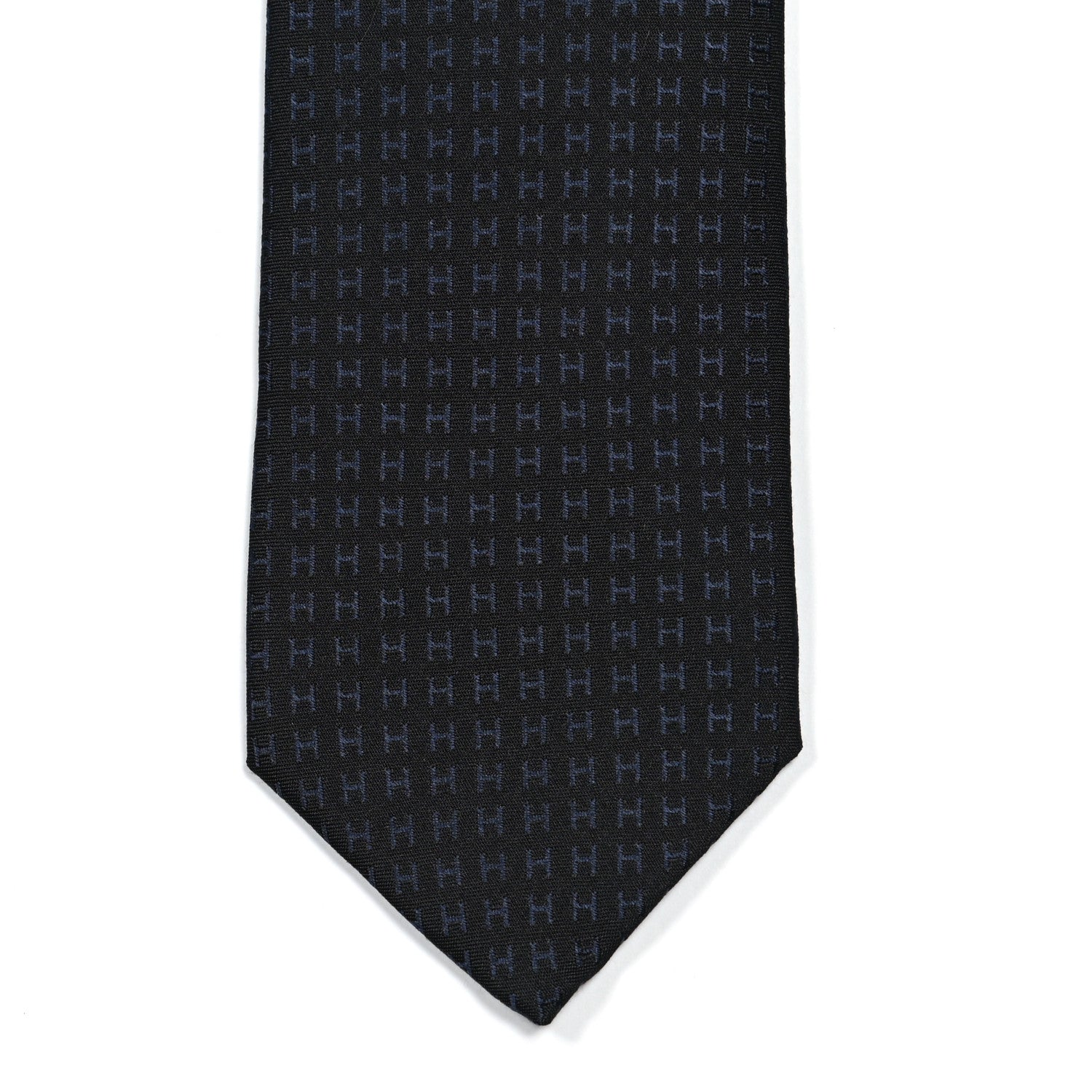 Hermes Woven Silk H Bi-Color Mens Neck Tie Black Marine 2 of 4