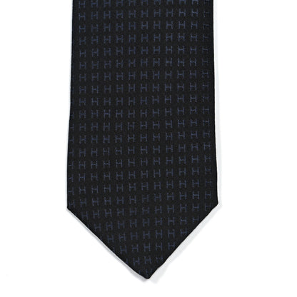 Hermes Woven Silk H Bi-Color Mens Neck Tie Black Marine 2 of 4
