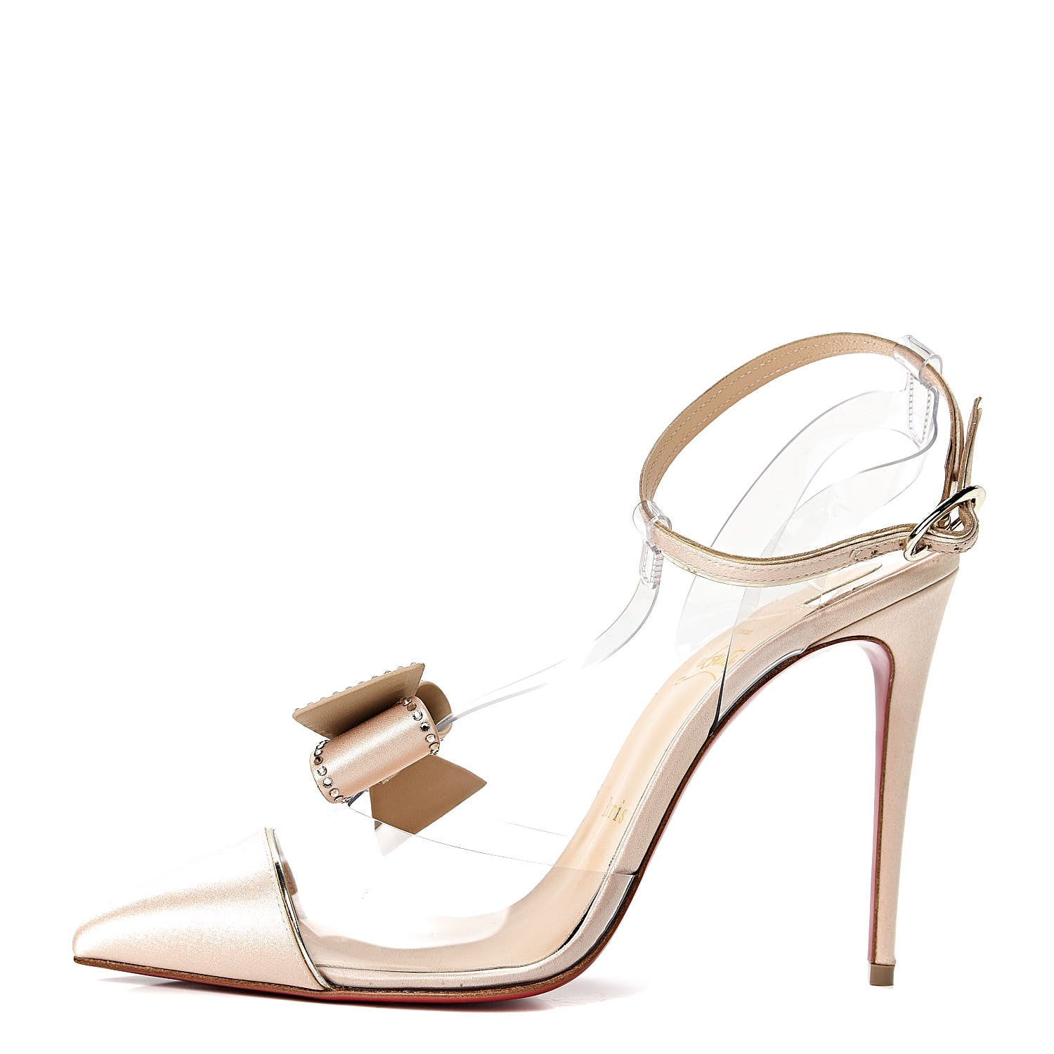 Christian Louboutin Satin PVC Specchio Naked Bow 100 Pumps 38.5 Version Nude 1 of 9