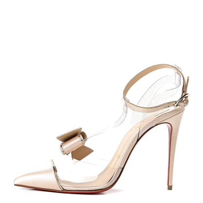 Christian Louboutin Satin PVC Specchio Naked Bow 100 Pumps 38.5 Version Nude 1 of 9