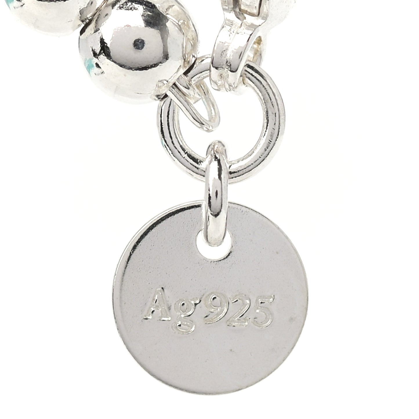 Sterling Silver 4mm Mom Heart Tag Bead Bracelet