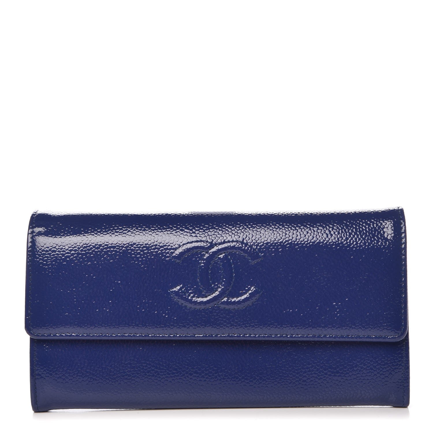 Chanel Patent Caviar Timeless CC Large Gusset Flap Wallet Blue 1 of 8