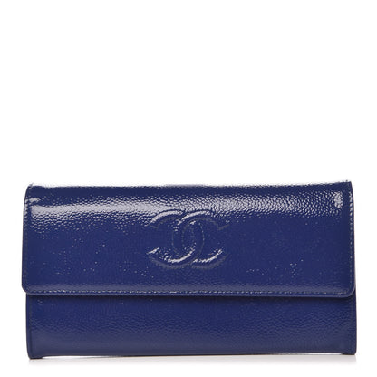 Chanel Patent Caviar Timeless CC Large Gusset Flap Wallet Blue 1 of 8