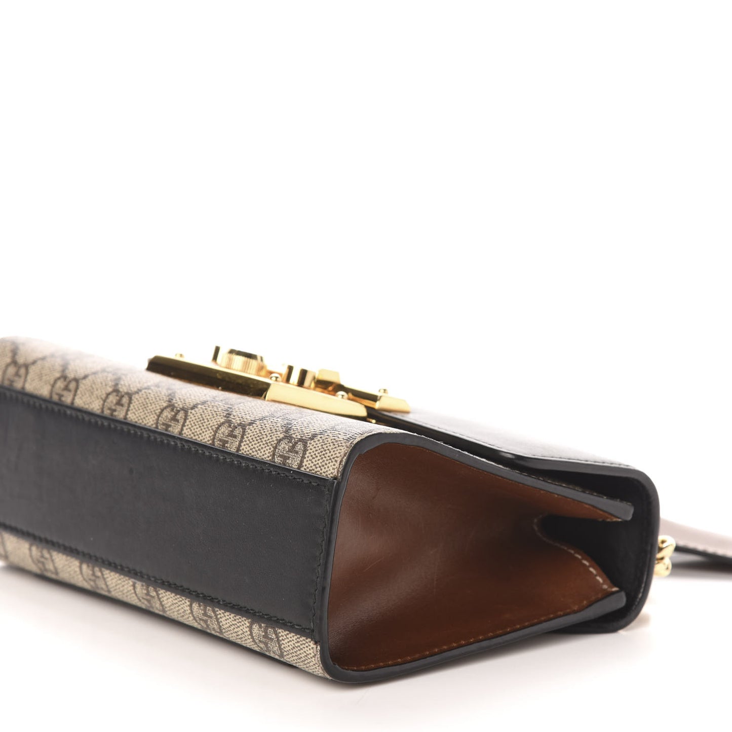 GG Supreme Monogram Calfskin Small Padlock Shoulder Bag Beige Black Cuir