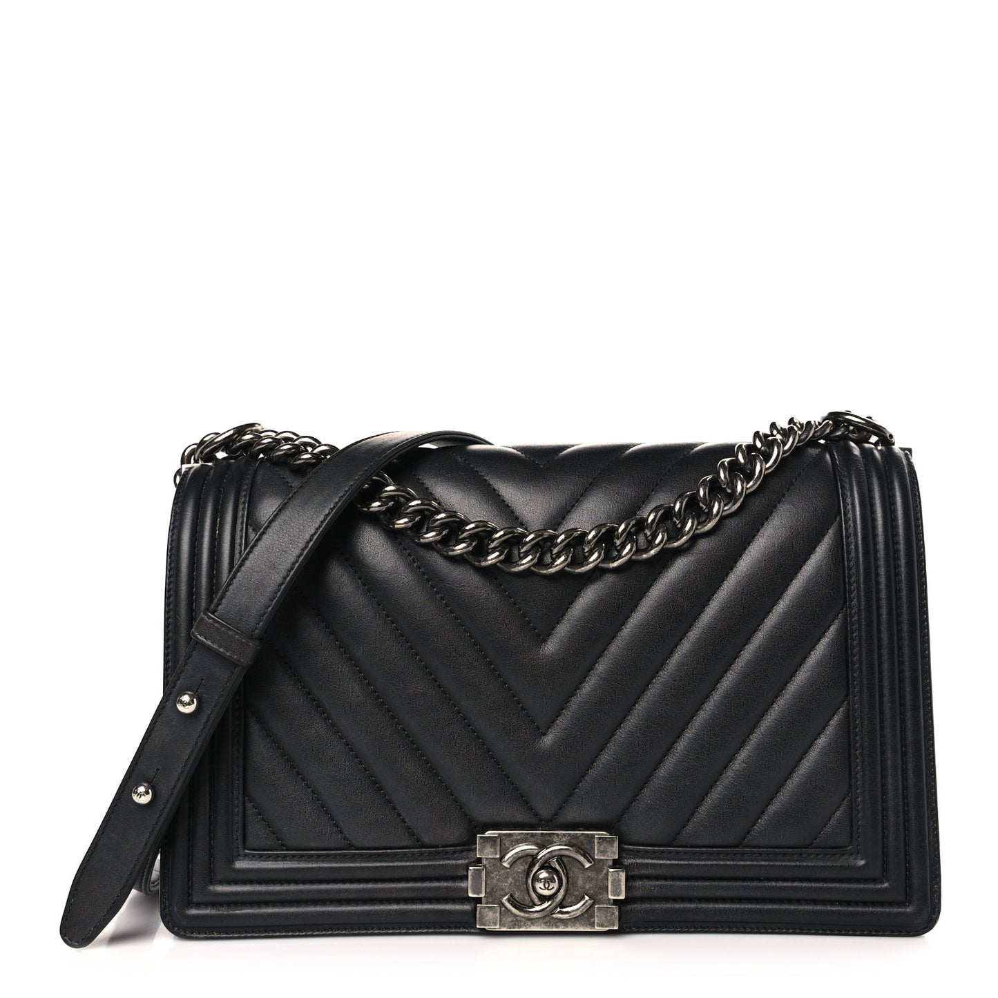 Calfskin Chevron Quilted New Medium Boy Flap Black