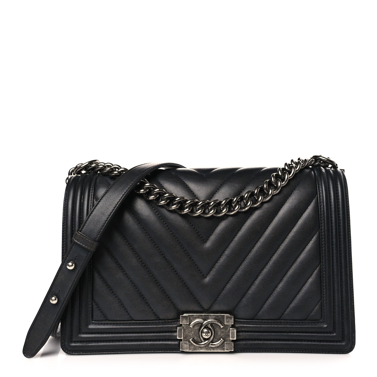 Chanel Calfskin Chevron Quilted New Medium Boy Flap Black 1 of 9