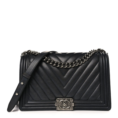 Chanel Calfskin Chevron Quilted New Medium Boy Flap Black 1 of 9