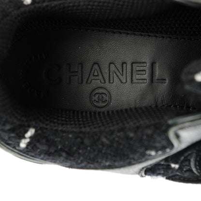 Chanel Suede Tweed Goatskin CC Sneakers 35 Black 7 of 7