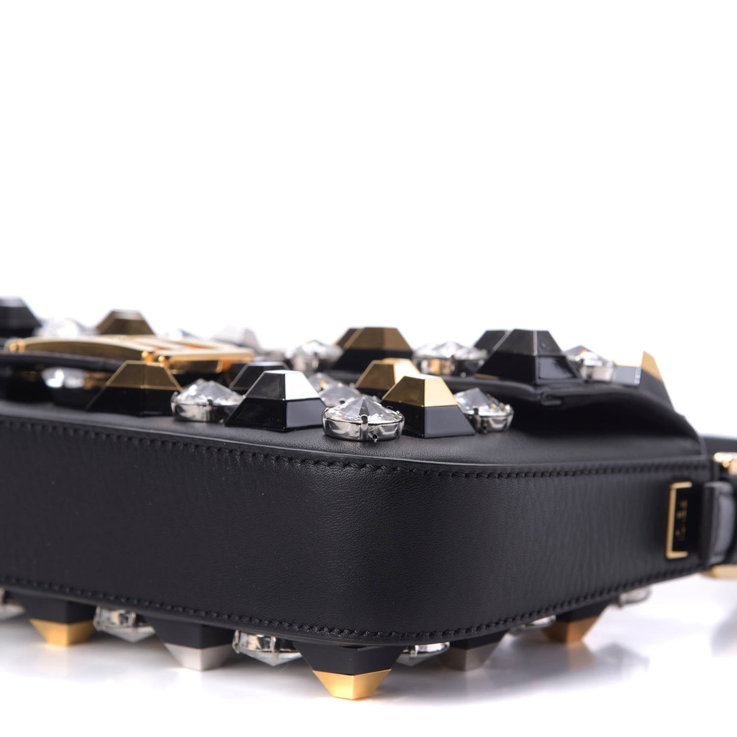 Vitello Dolce Studded Baguette Black Gold