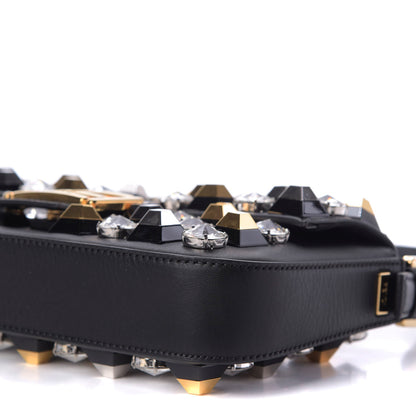 Fendi Vitello Dolce Studded Baguette Black Gold 9 of 9