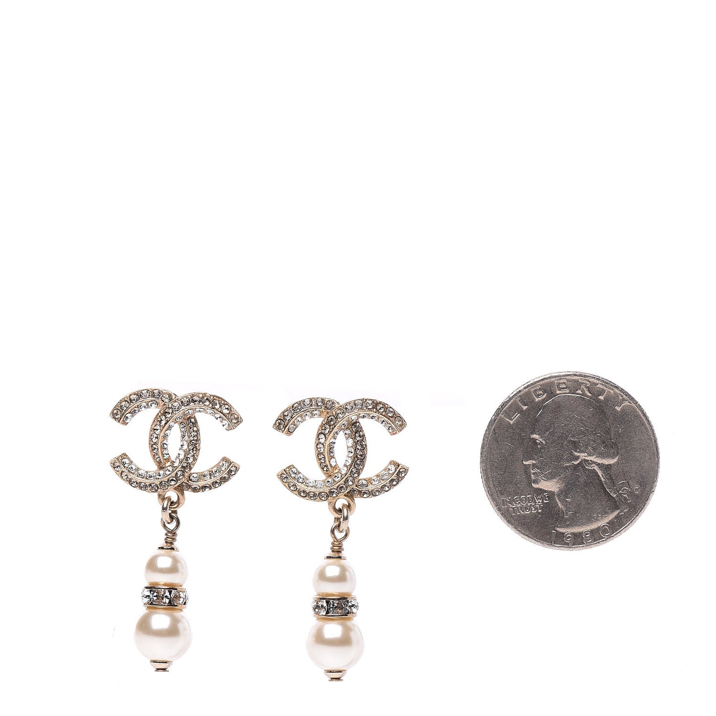 Crystal Pearl CC Drop Earrings Gold
