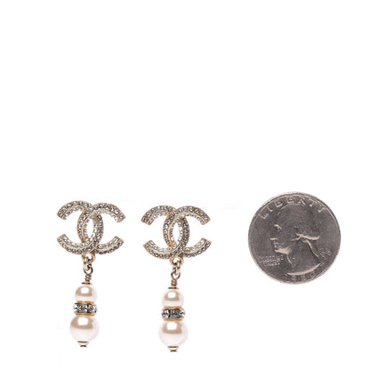 Chanel Crystal Pearl CC Drop Earrings Gold 2 of 4