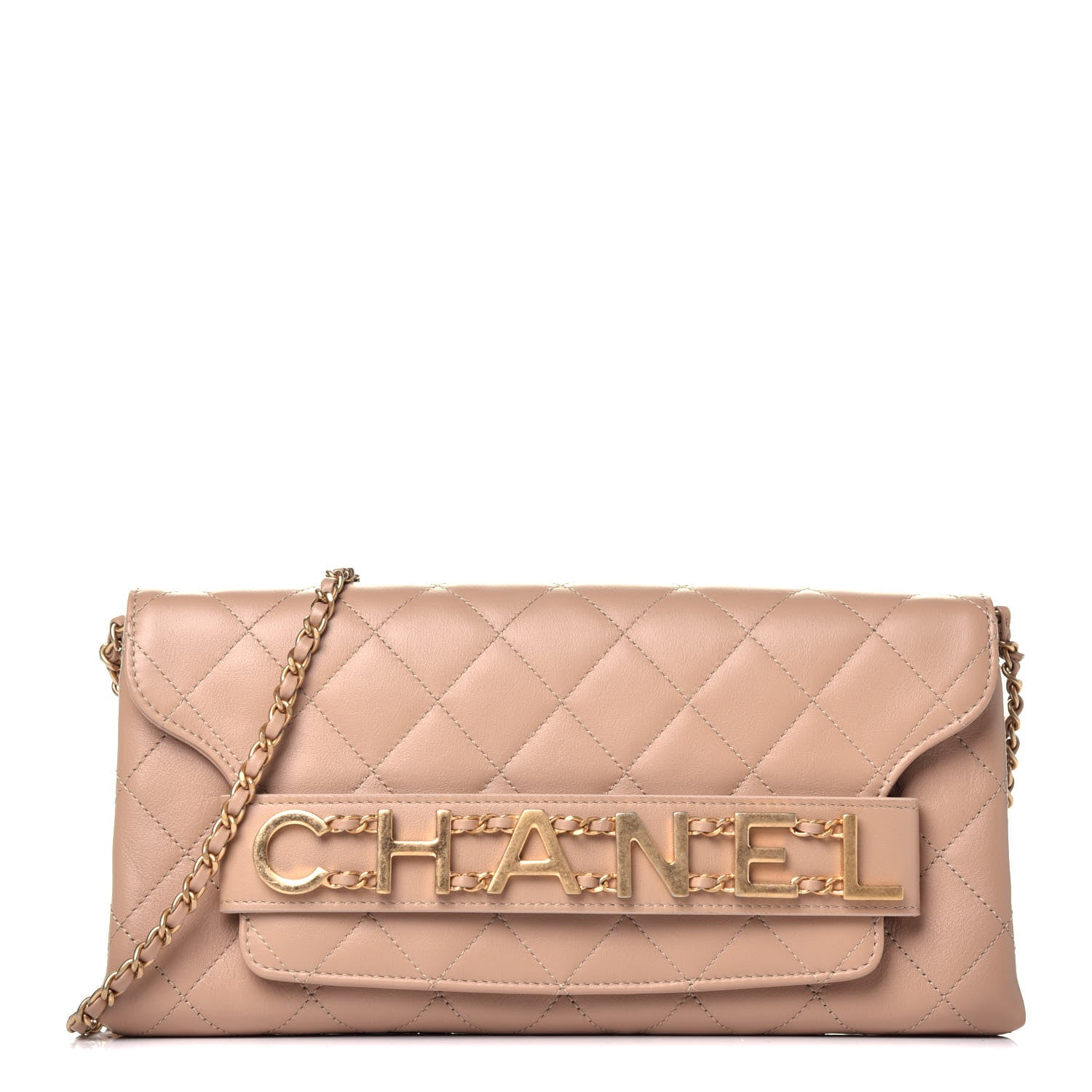 Chanel Calfskin Quilted Enchained Clutch Beige 1 of 9