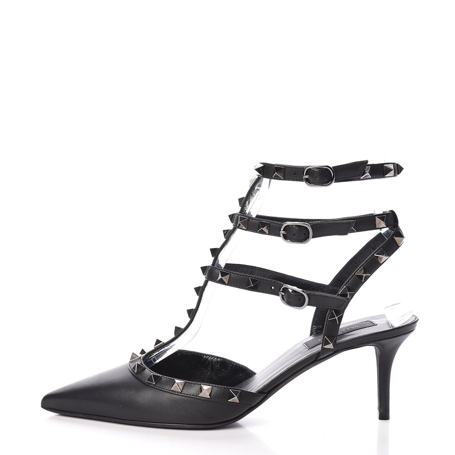 Nappa Rockstud Ankle Strap Low Heel Pumps 39 Black
