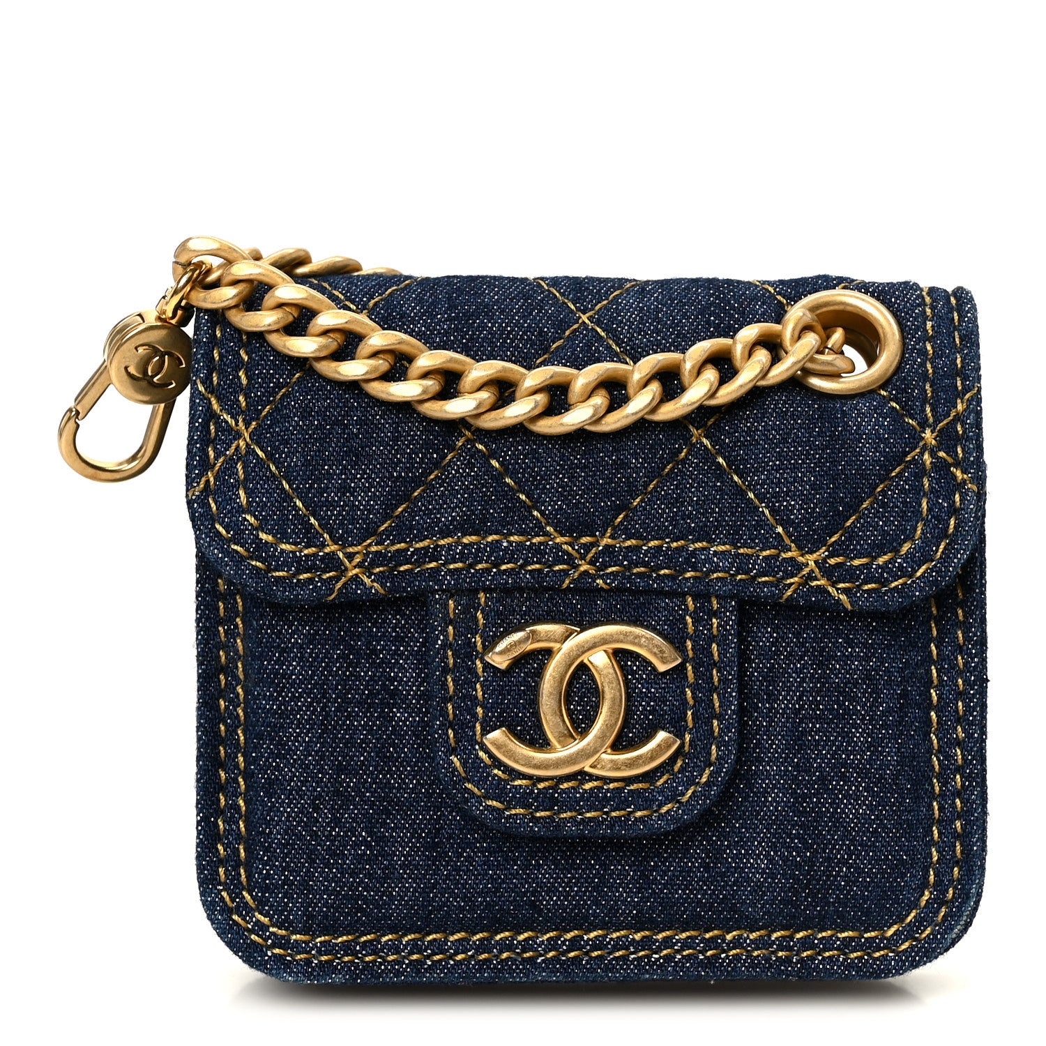 Chanel Denim Quilted Double You Flap Bag Charm Blue 1 of 8