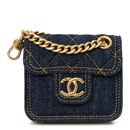 Chanel Denim Quilted Double You Flap Bag Charm Blue 1 of 8