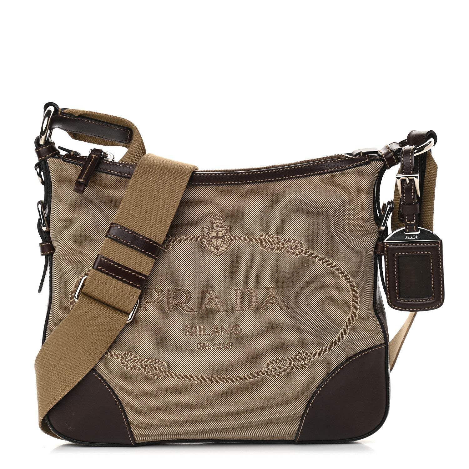Prada Jacquard Logo Small Flat Messenger Bag Corda Bruciato 1 of 8