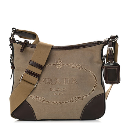Prada Jacquard Logo Small Flat Messenger Bag Corda Bruciato 1 of 8