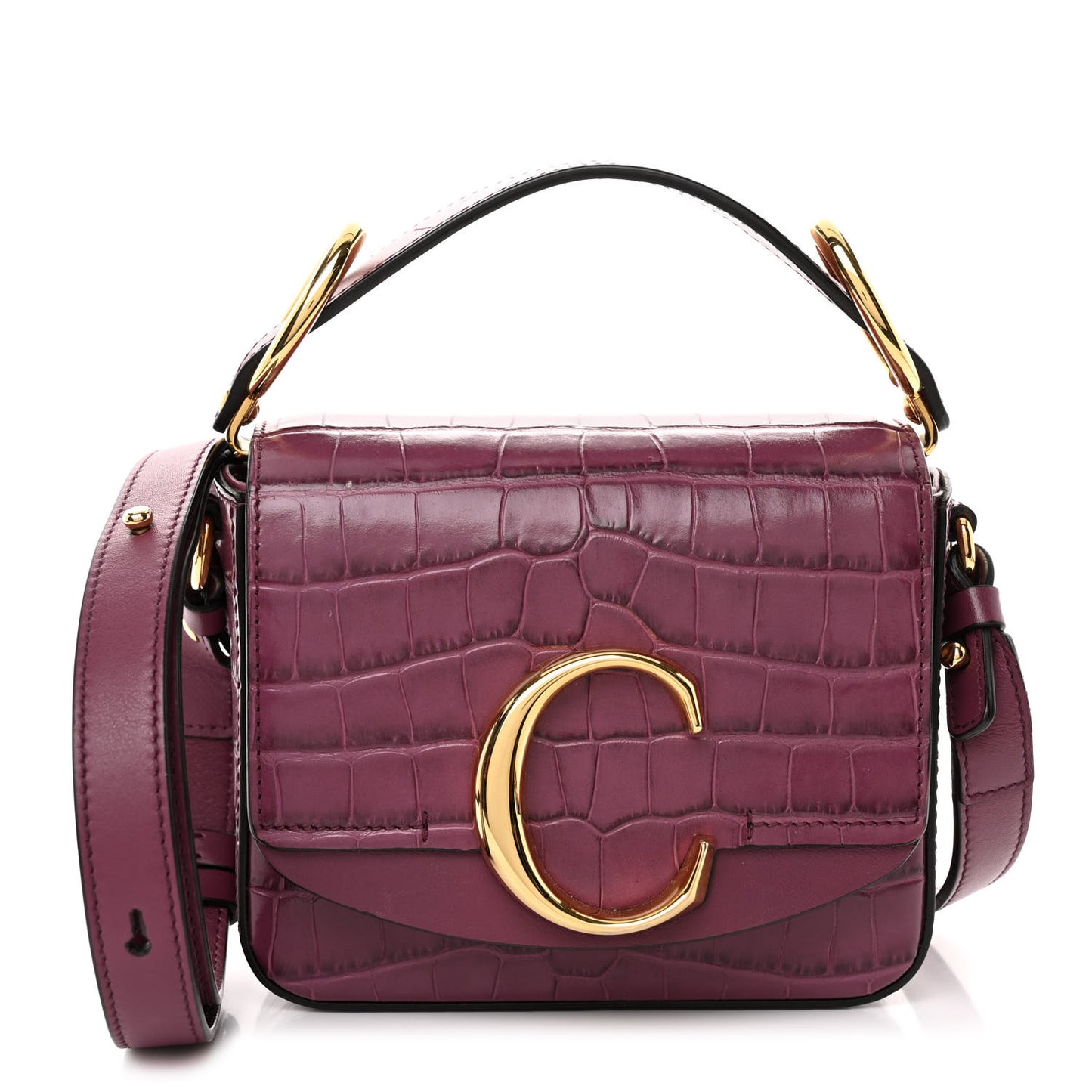 Calfskin Crocodile Embossed Mini C Double Carry Crushed Violet