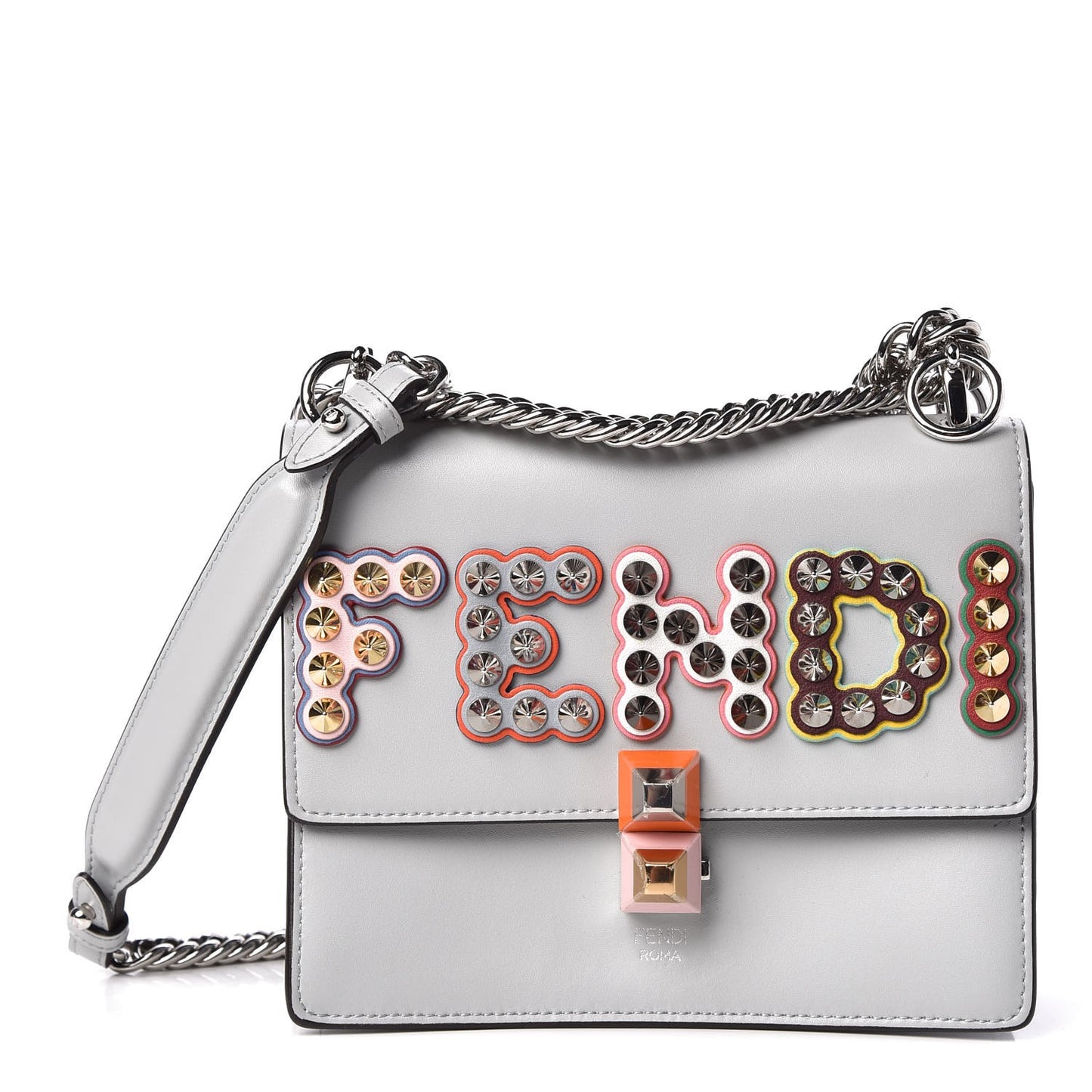Vitello Liberty Fun Fair Metal Studded Small Kan I Shoulder Bag Grigio Perla Multicolor