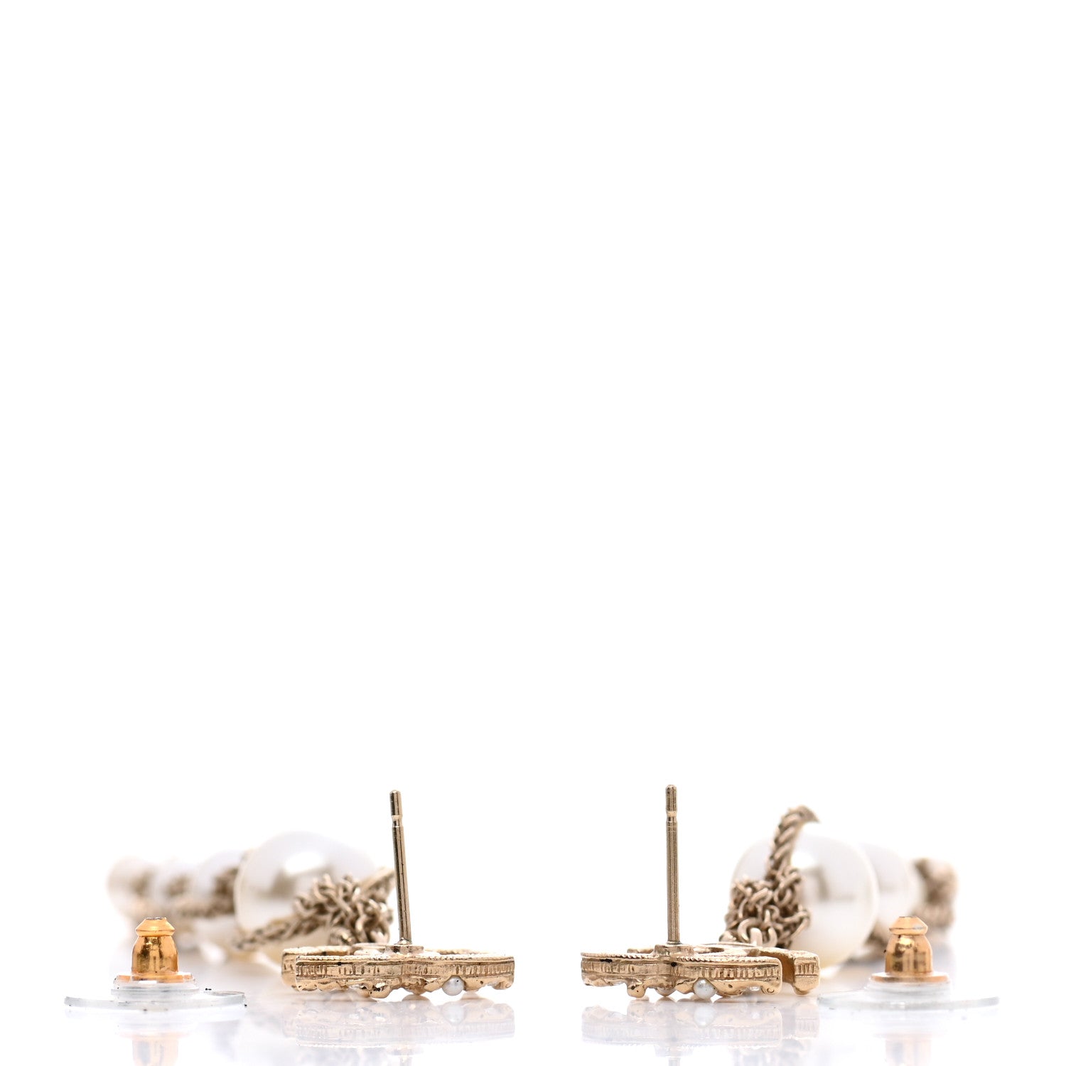 Chanel Pearl Crystal CC Chain Drop Earrings Gold 3 of 6