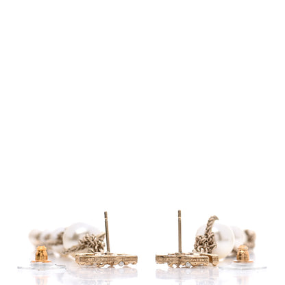 Chanel Pearl Crystal CC Chain Drop Earrings Gold 3 of 6