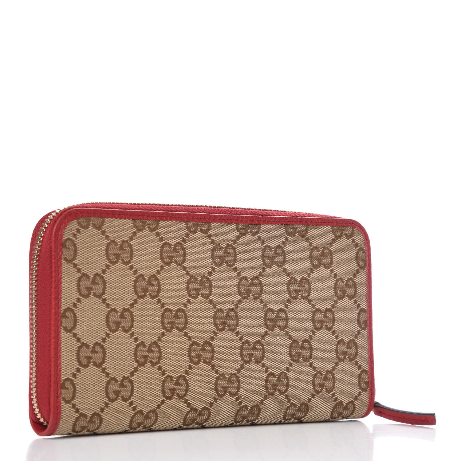Gucci Monogram Dollar Calfskin Zip Around Wallet Beige Ebony Rosso 3 of 8