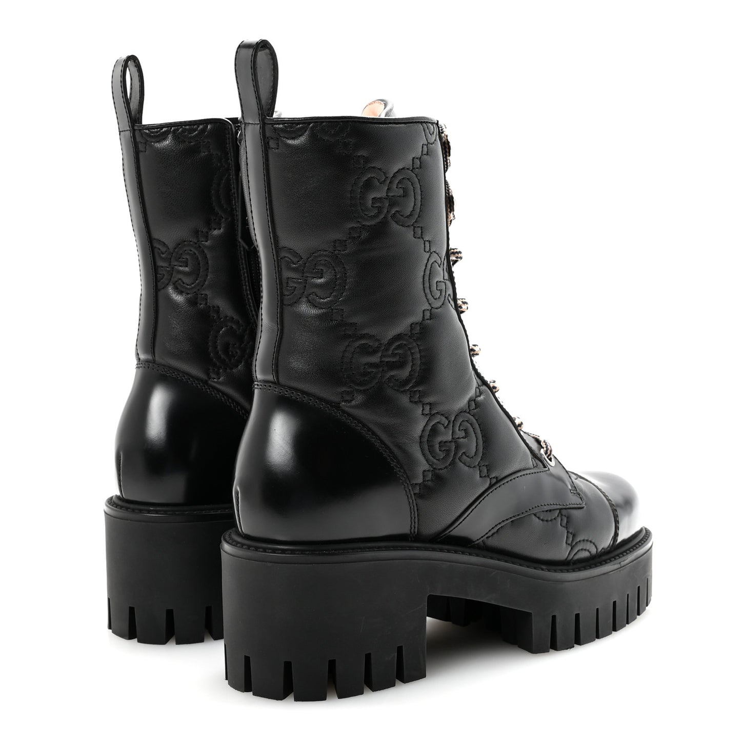 Cordovan Lux Nappa GG Matelasse Lace Up 60mm Combat Boots 35.5 Black