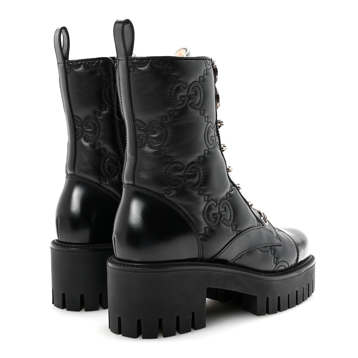 Gucci Cordovan Lux Nappa GG Matelasse Lace Up 60mm Combat Boots 35.5 Black 5 of 10