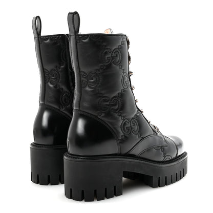 Gucci Cordovan Lux Nappa GG Matelasse Lace Up 60mm Combat Boots 35.5 Black 5 of 10