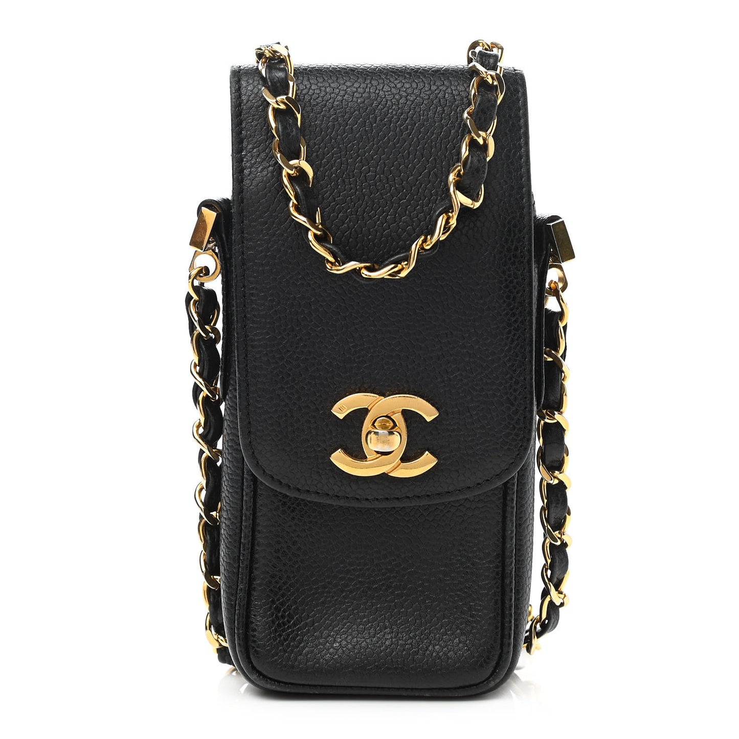 Caviar Phone Holder Crossbody Black