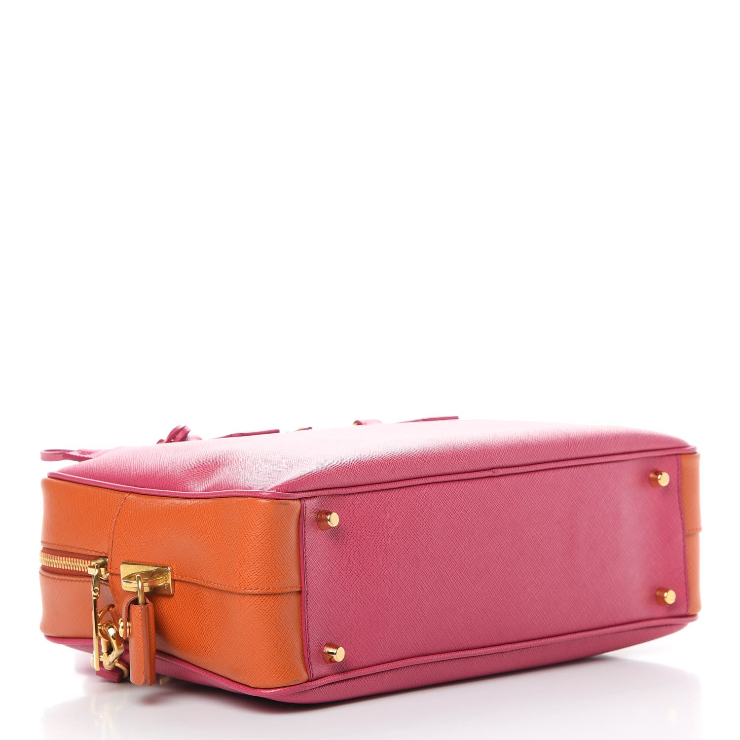 Prada Saffiano Lux Petite Bowler Fuchsia Papaya 4 of 15