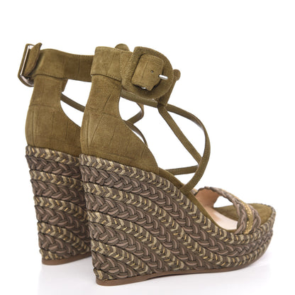 Christian Louboutin Tresse Veau Velours Bodrum 110 Wedge Sandals 39 Green Tea 4 of 8