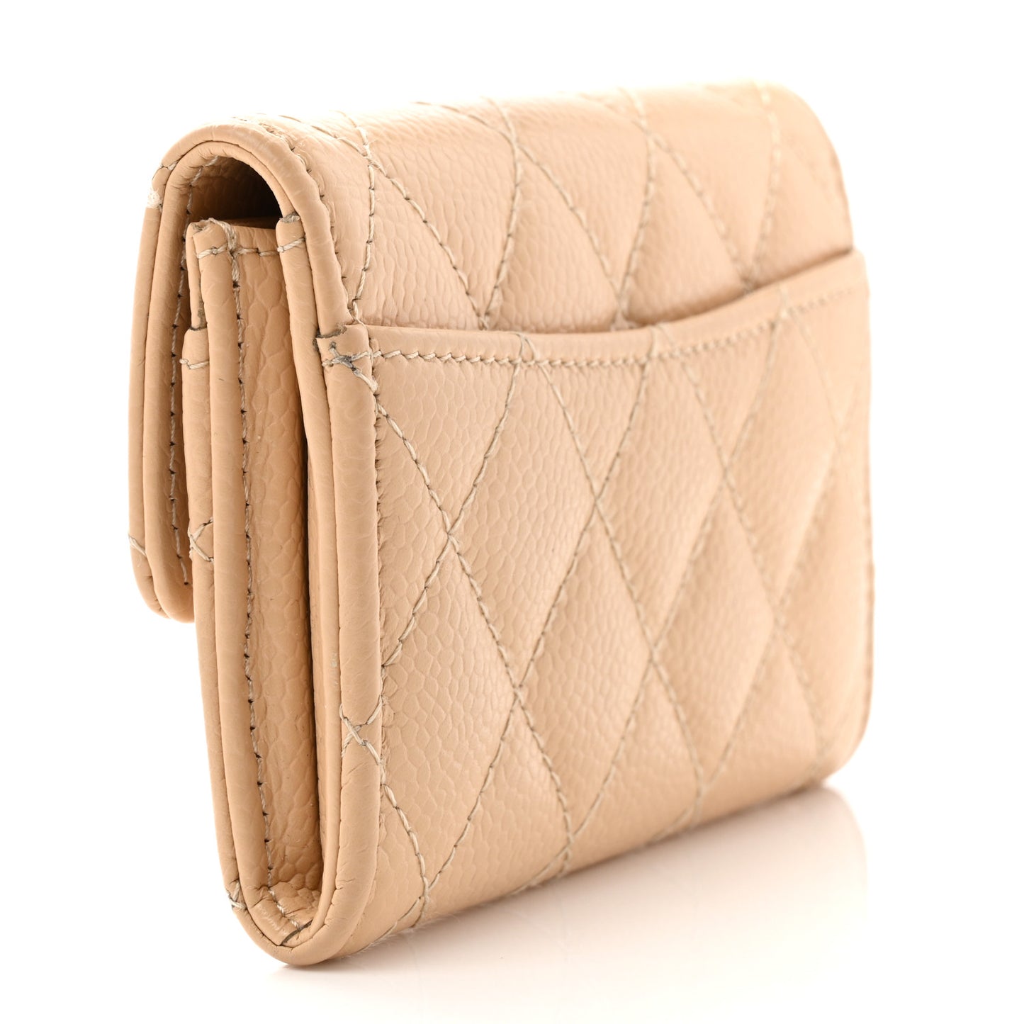 Caviar Quilted Flap Card Holder Wallet Light Beige