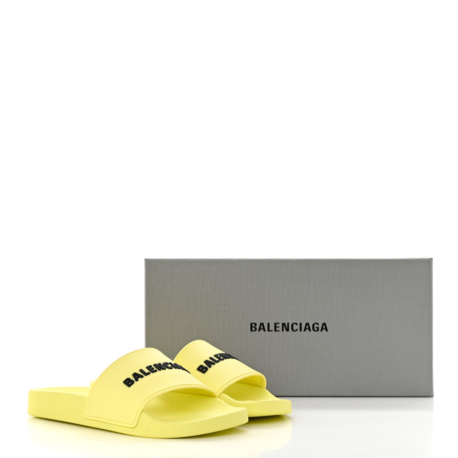 Balenciaga Smooth Rubber Logo Bi-Color Womens Pool Slide Sandals 38 Yellow Black 8 of 8