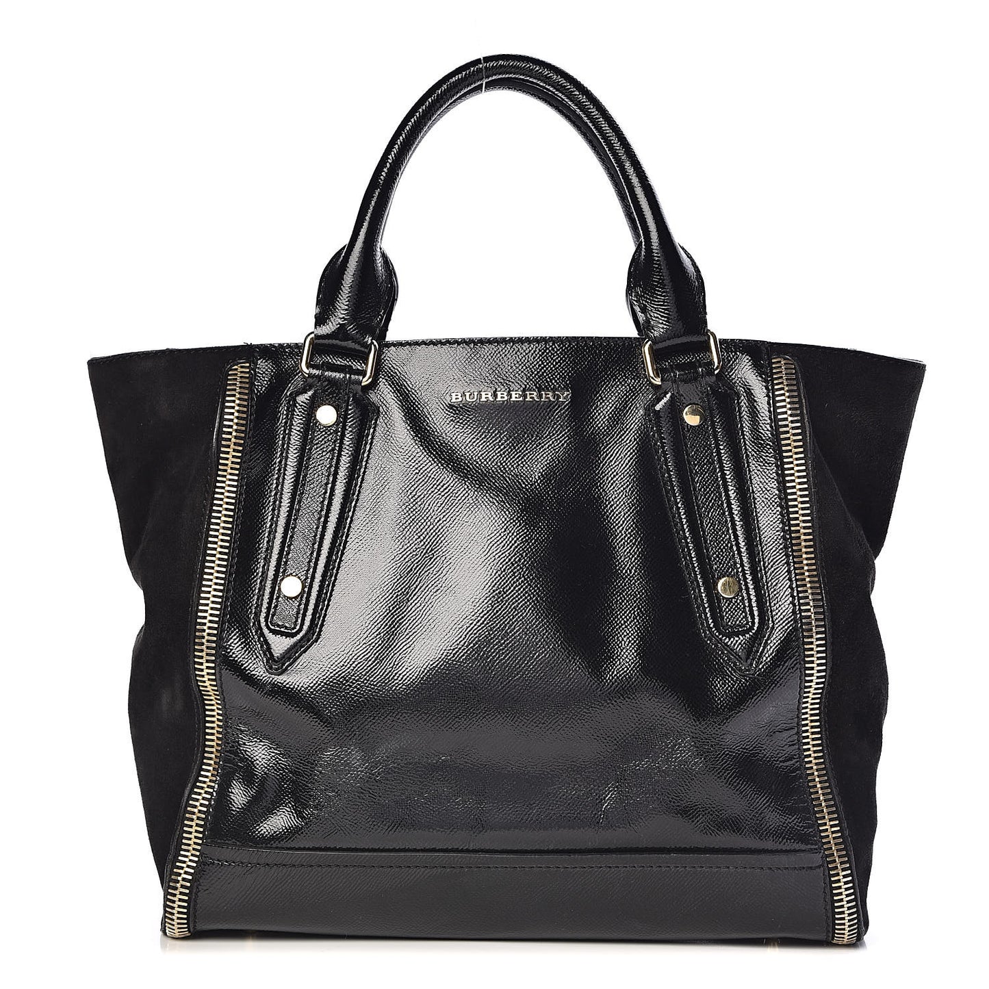 Patent Suede Zip Detail Tote Black