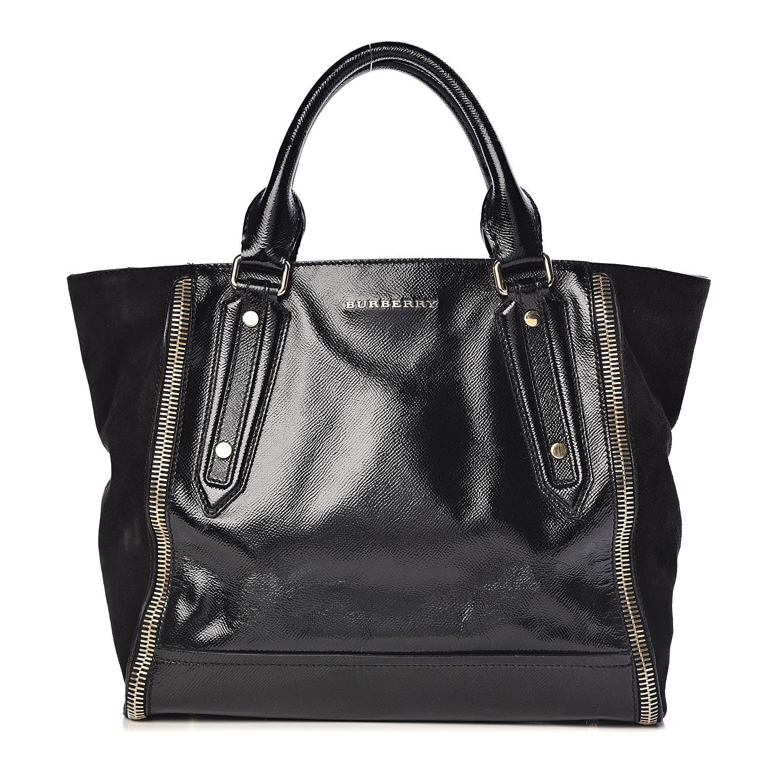 Burberry Patent Suede Zip Detail Tote Black 1 of 13