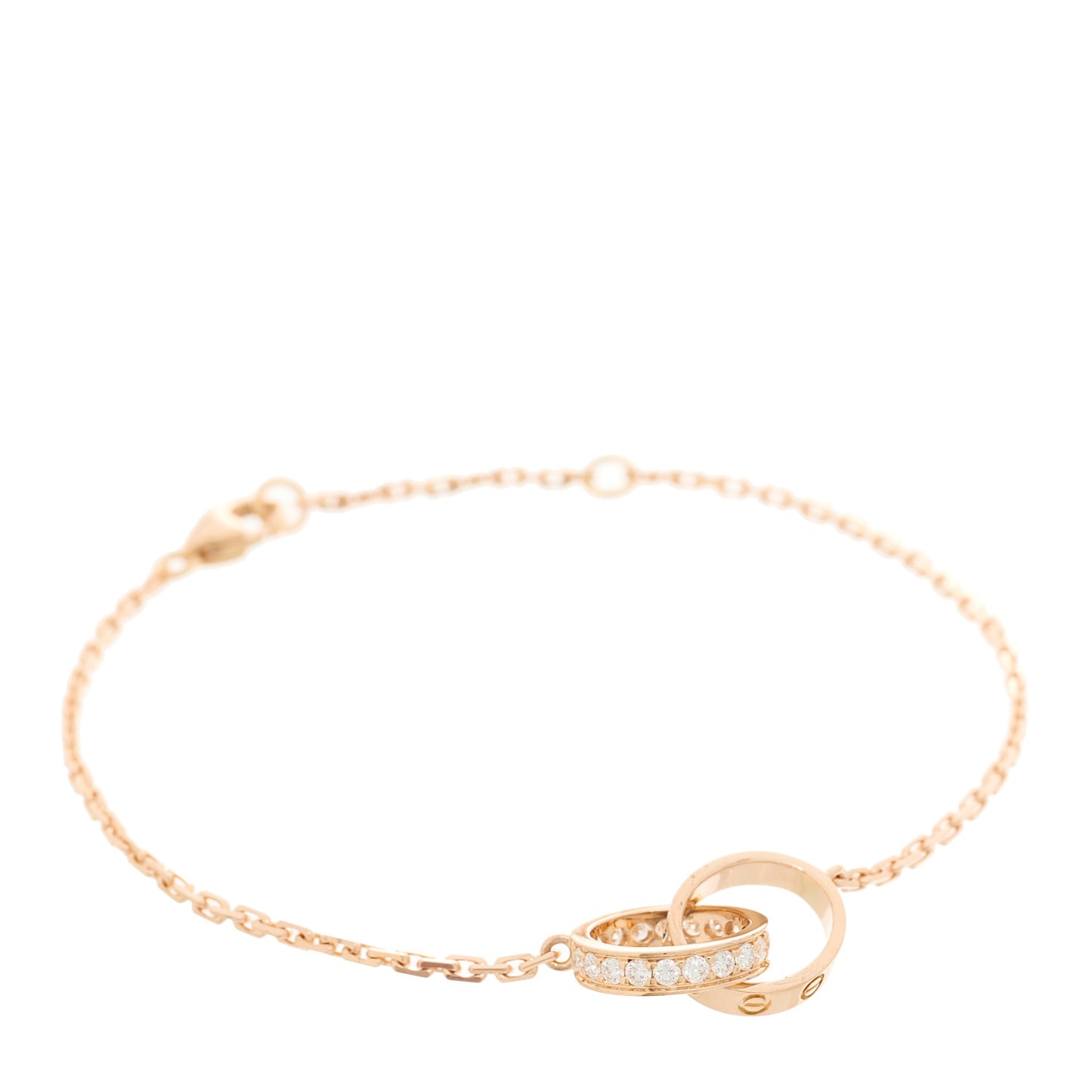 18K Pink Gold Diamond LOVE Half-Paved Chain Bracelet