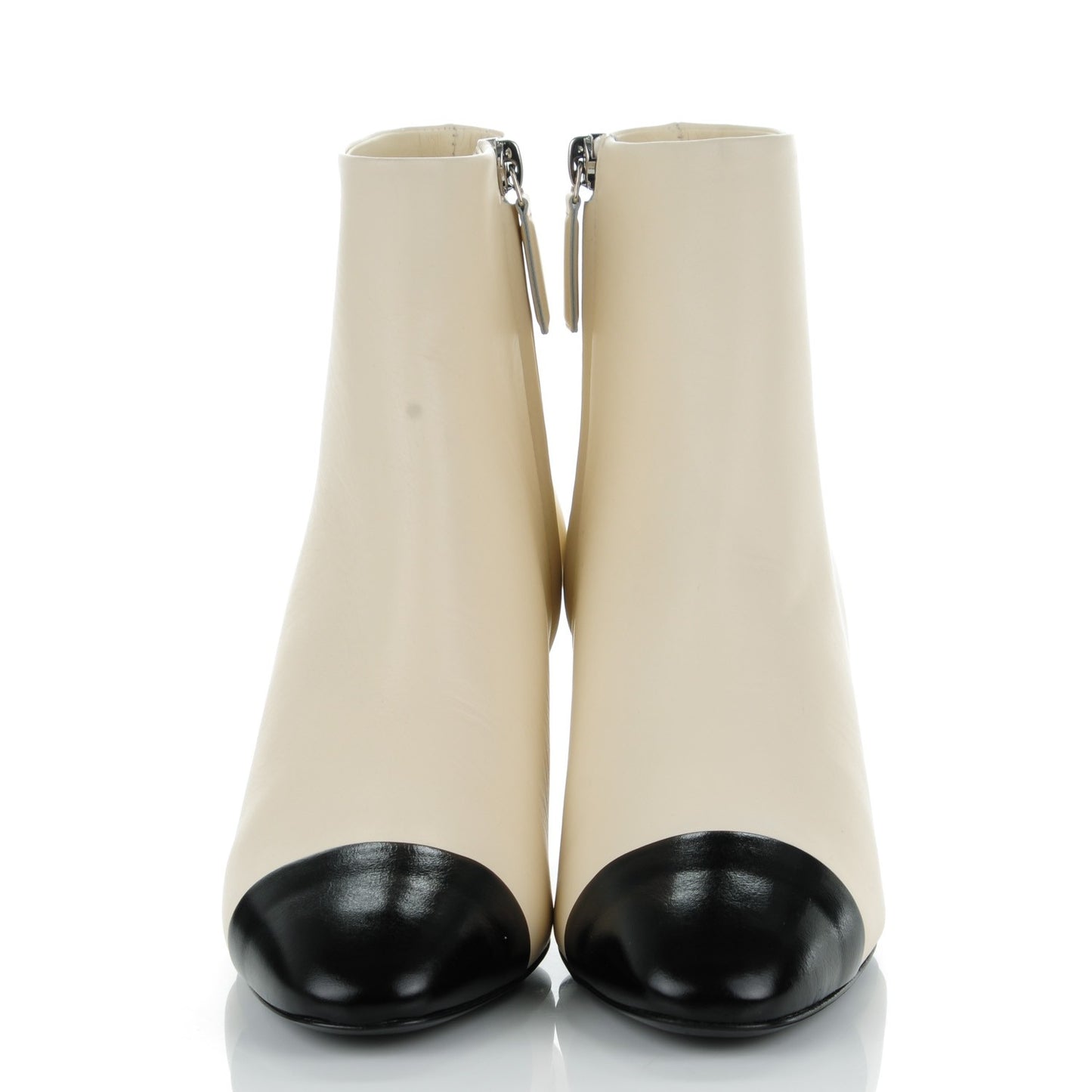 Calfskin Cap Toe Short Boots 36 White Black
