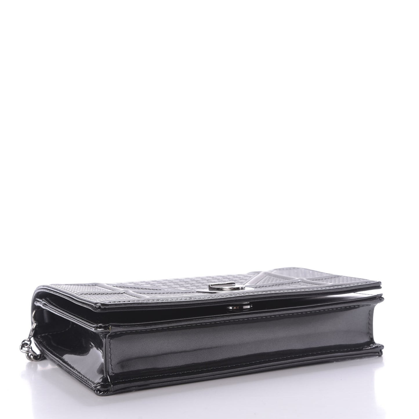 Metallic Patent Micro-Cannage Diorama Wallet on Chain Pouch Onyx Black