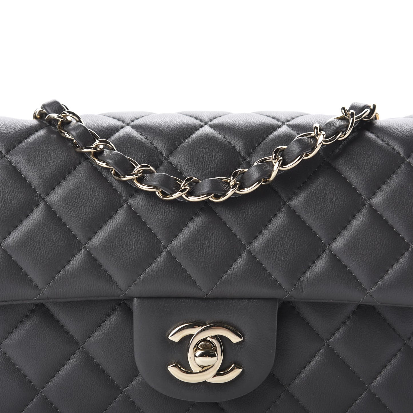 Lambskin Quilted Mini Rectangular Flap Grey