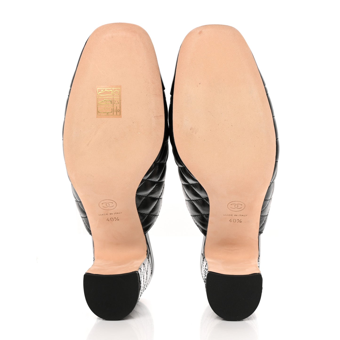 Goatskin Patent Calfskin Quilted Cap Toe CC Mules 40.5 Black