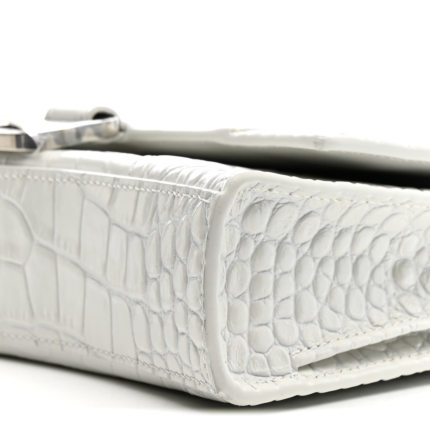 Balenciaga Shiny Calfskin Crocodile Embossed Small Hourglass Evening Chain Bag White 10 of 13