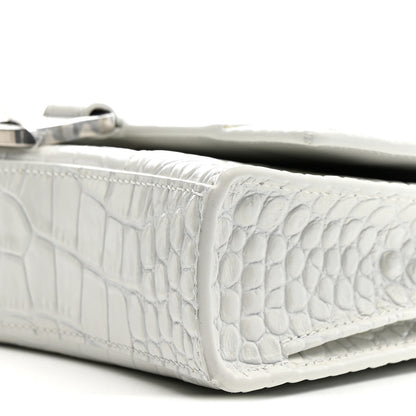 Balenciaga Shiny Calfskin Crocodile Embossed Small Hourglass Evening Chain Bag White 10 of 13