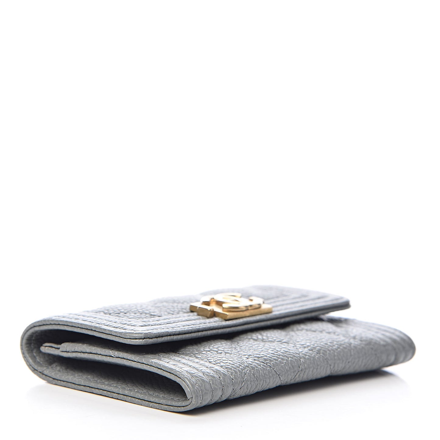 Caviar Quilted Boy Flap Card Holder Flap Grey